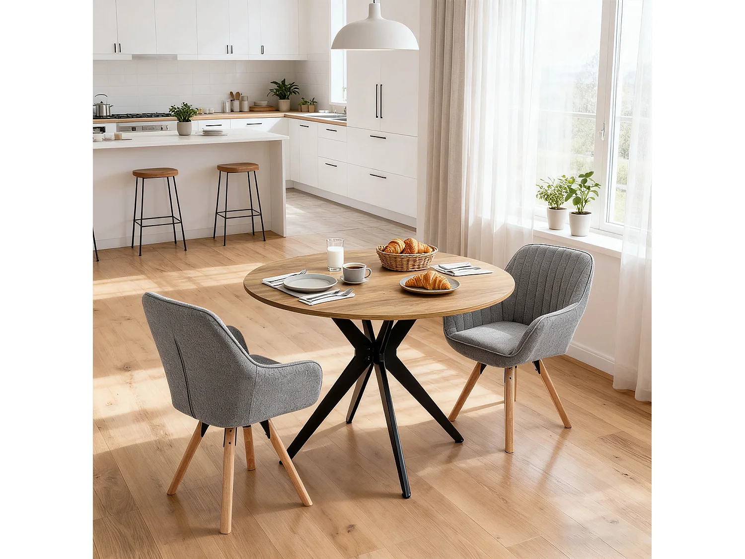 Meubles Cosy CARSON Lot de 2 fauteuils de salle à manger pivotants style scandinave tissu gris