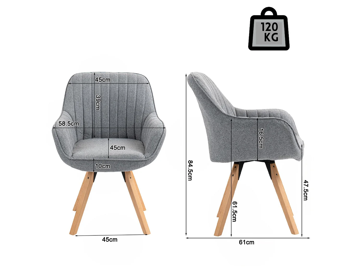 Meubles Cosy CARSON Lot de 2 fauteuils de salle à manger pivotants style scandinave tissu gris