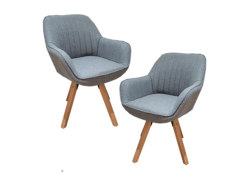 Lot de 2 fauteuil de salle à manger rotatif style scandinave en gris tissu,CARSON