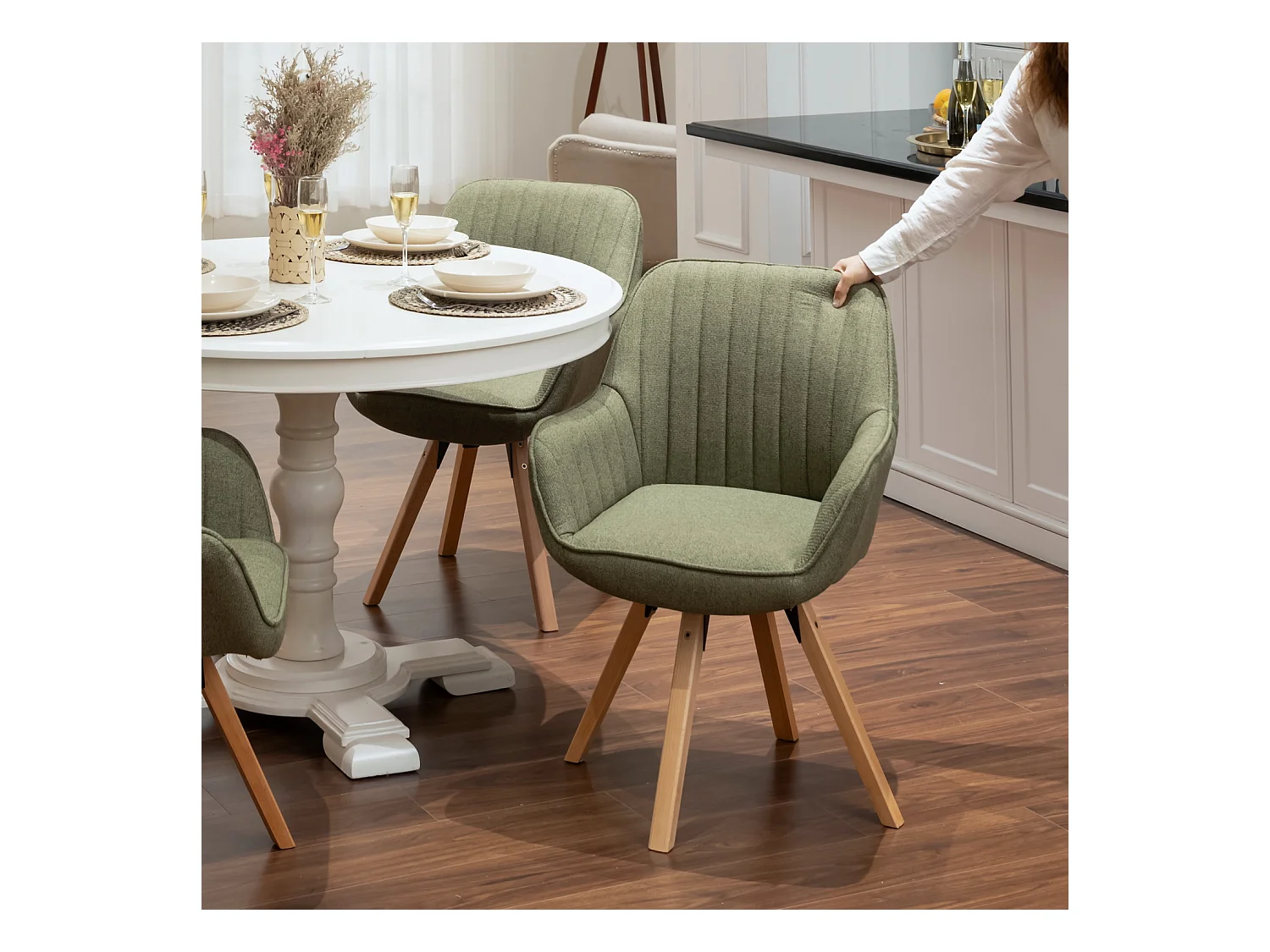 Lot de 2 fauteuil de salle à manger rotatif style scandinave en vert tissu,CARSON