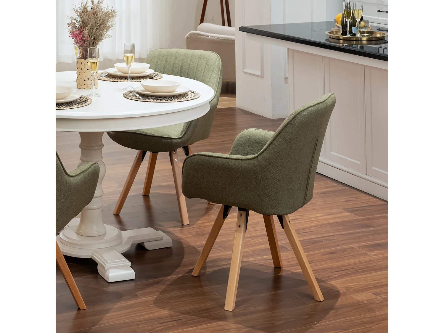 Lot de 2 fauteuil de salle à manger rotatif style scandinave en vert tissu,CARSON