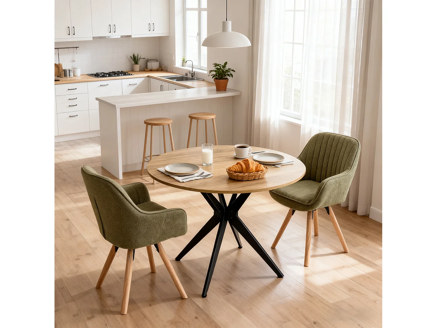 Lot de 2 fauteuil de salle à manger rotatif style scandinave en vert tissu,CARSON
