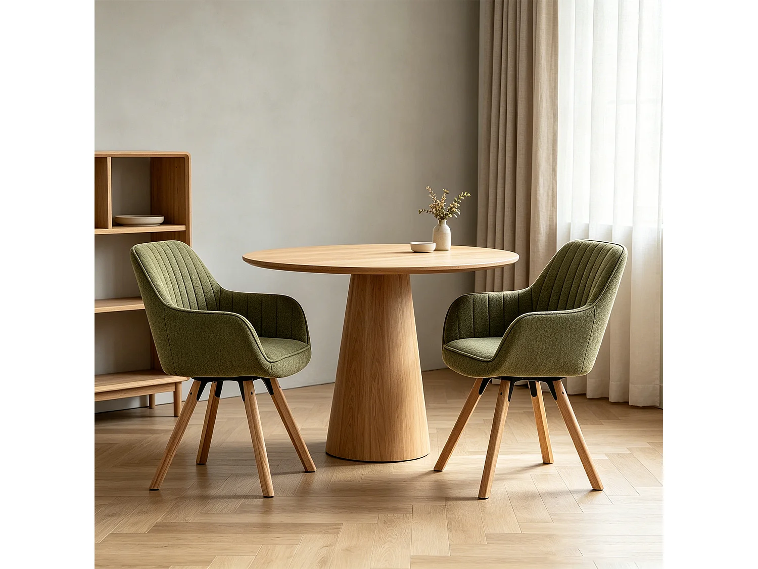 Lot de 2 fauteuil de salle à manger rotatif style scandinave en vert tissu,CARSON
