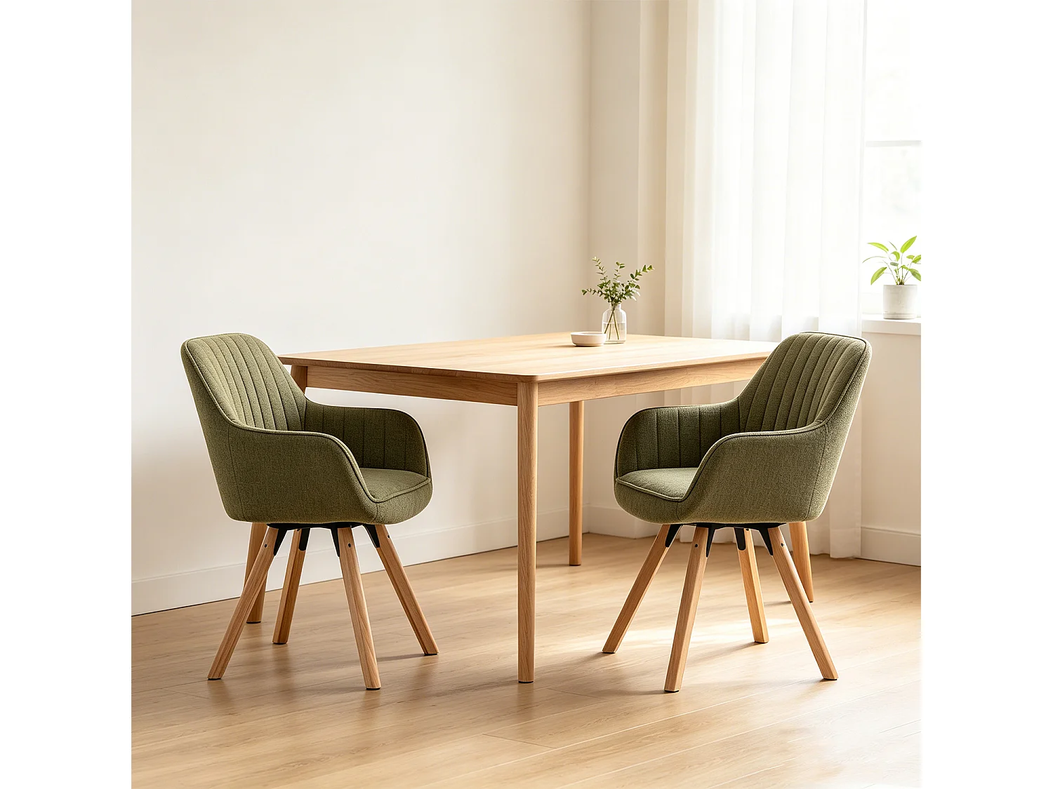 Lot de 2 fauteuil de salle à manger rotatif style scandinave en vert tissu,CARSON