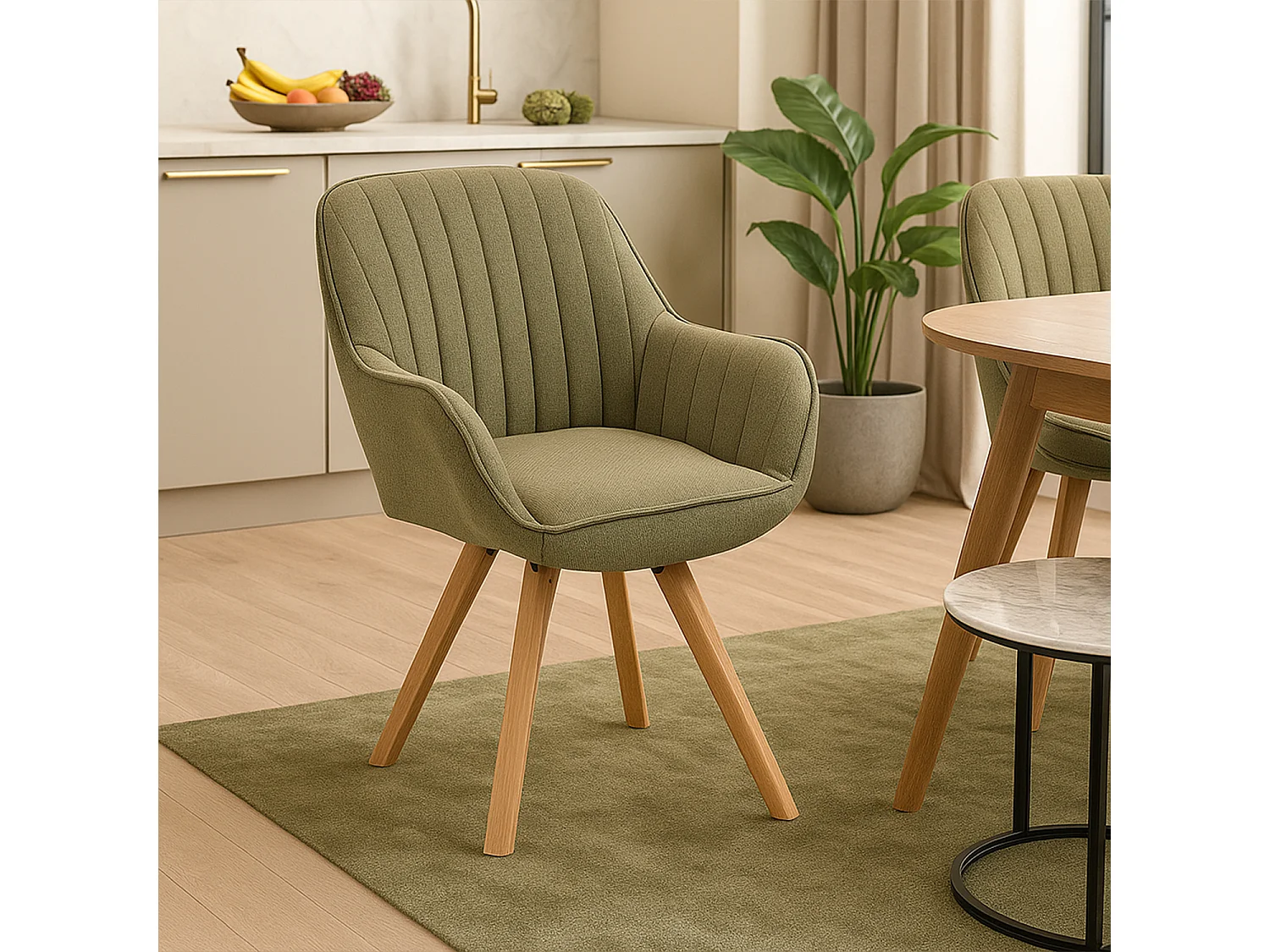 Lot de 2 fauteuil de salle à manger rotatif style scandinave en vert tissu,CARSON