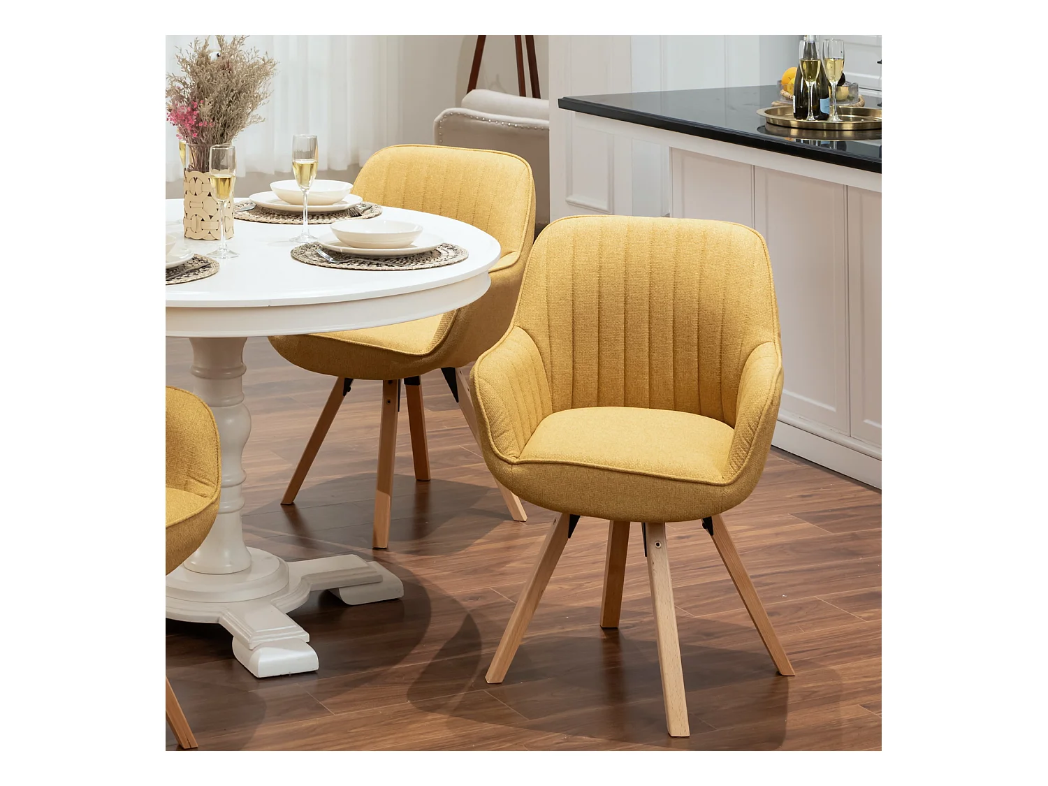 Lot de 2 fauteuil de salle à manger rotatif style scandinave en jaune tissu,CARSON