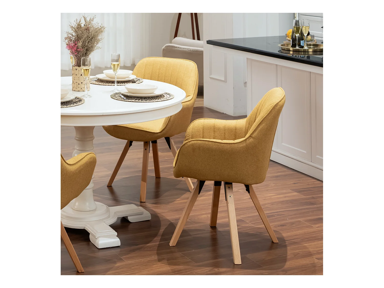 Lot de 2 fauteuil de salle à manger rotatif style scandinave en jaune tissu,CARSON