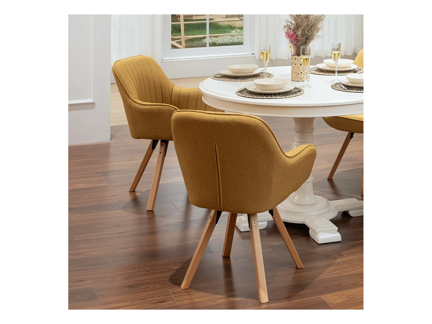 Lot de 2 fauteuil de salle à manger rotatif style scandinave en jaune tissu,CARSON