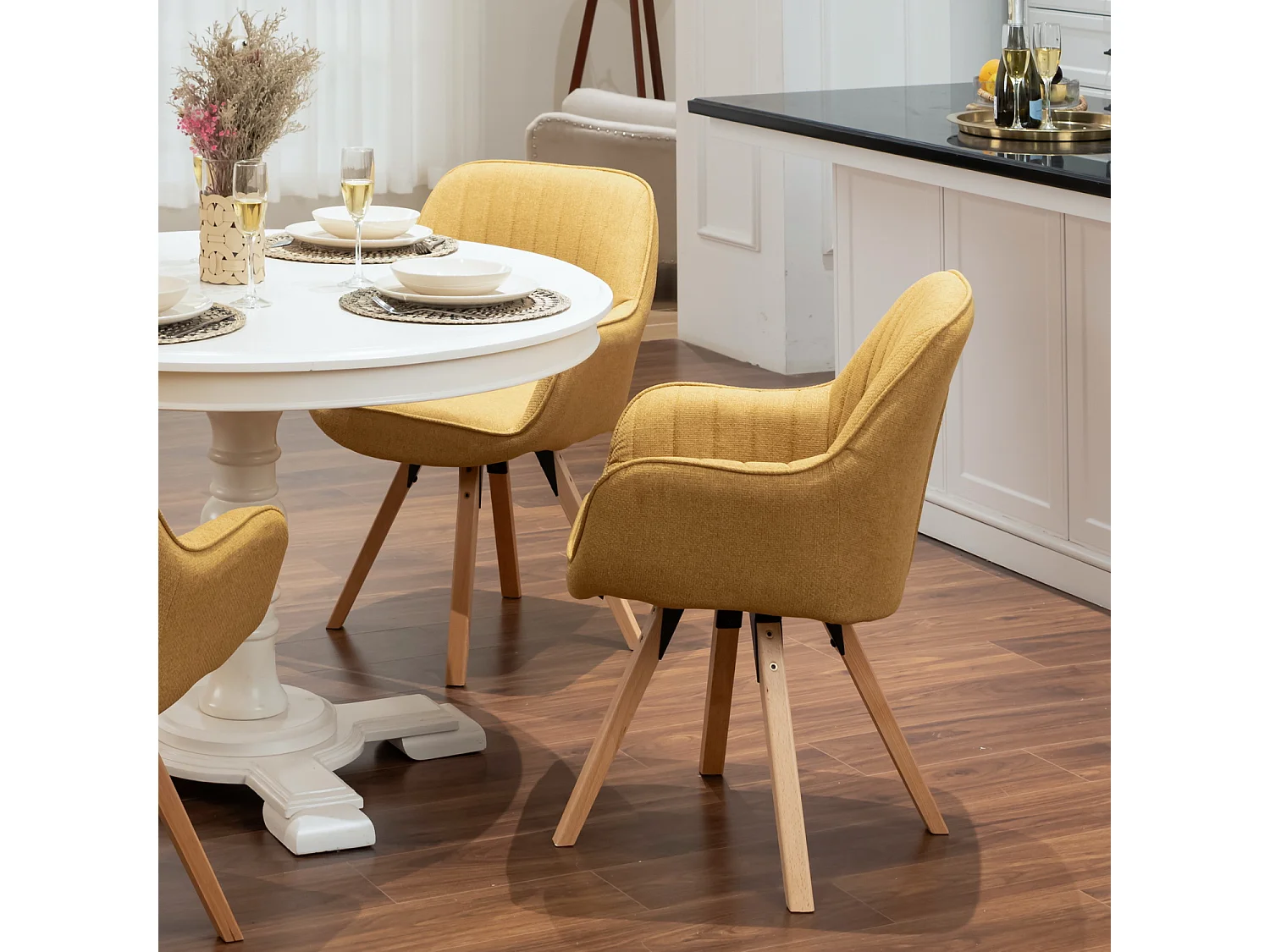 Lot de 2 fauteuil de salle à manger rotatif style scandinave en jaune tissu,CARSON