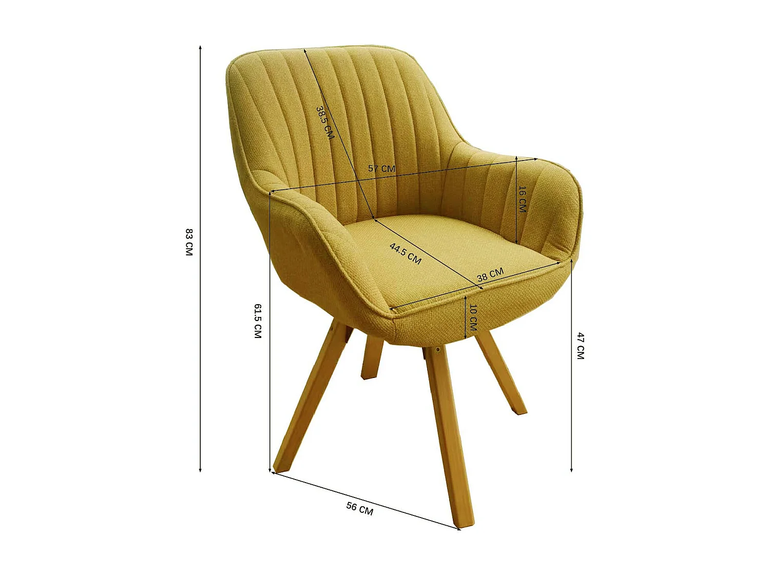 Lot de 2 fauteuil de salle à manger rotatif style scandinave en jaune tissu,CARSON