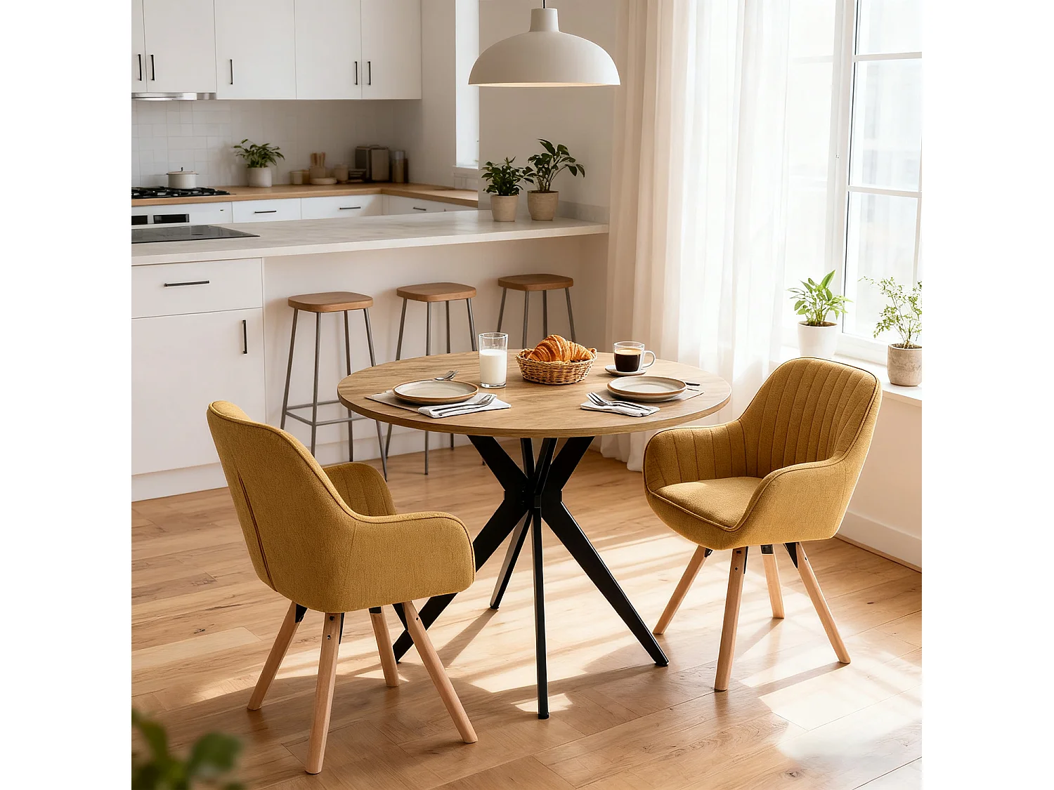 Lot de 2 fauteuil de salle à manger rotatif style scandinave en jaune tissu,CARSON