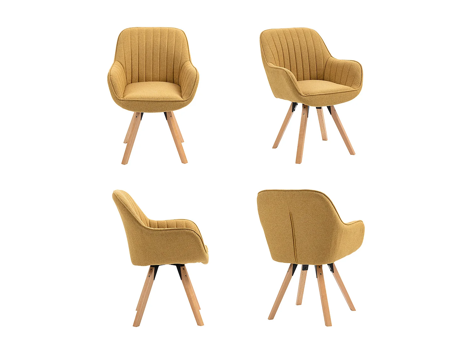 Lot de 2 fauteuil de salle à manger rotatif style scandinave en jaune tissu,CARSON