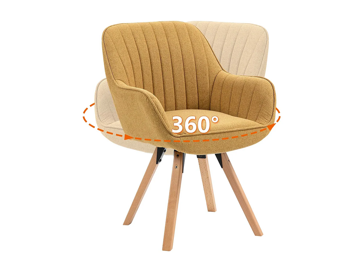 Lot de 2 fauteuil de salle à manger rotatif style scandinave en jaune tissu,CARSON