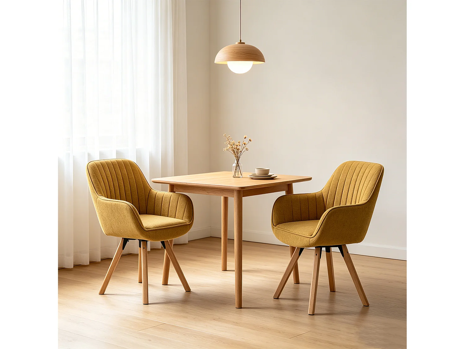 Meubles Cosy CARSON Lot de 2 fauteuils de salle à manger pivotants style scandinave tissu jaune