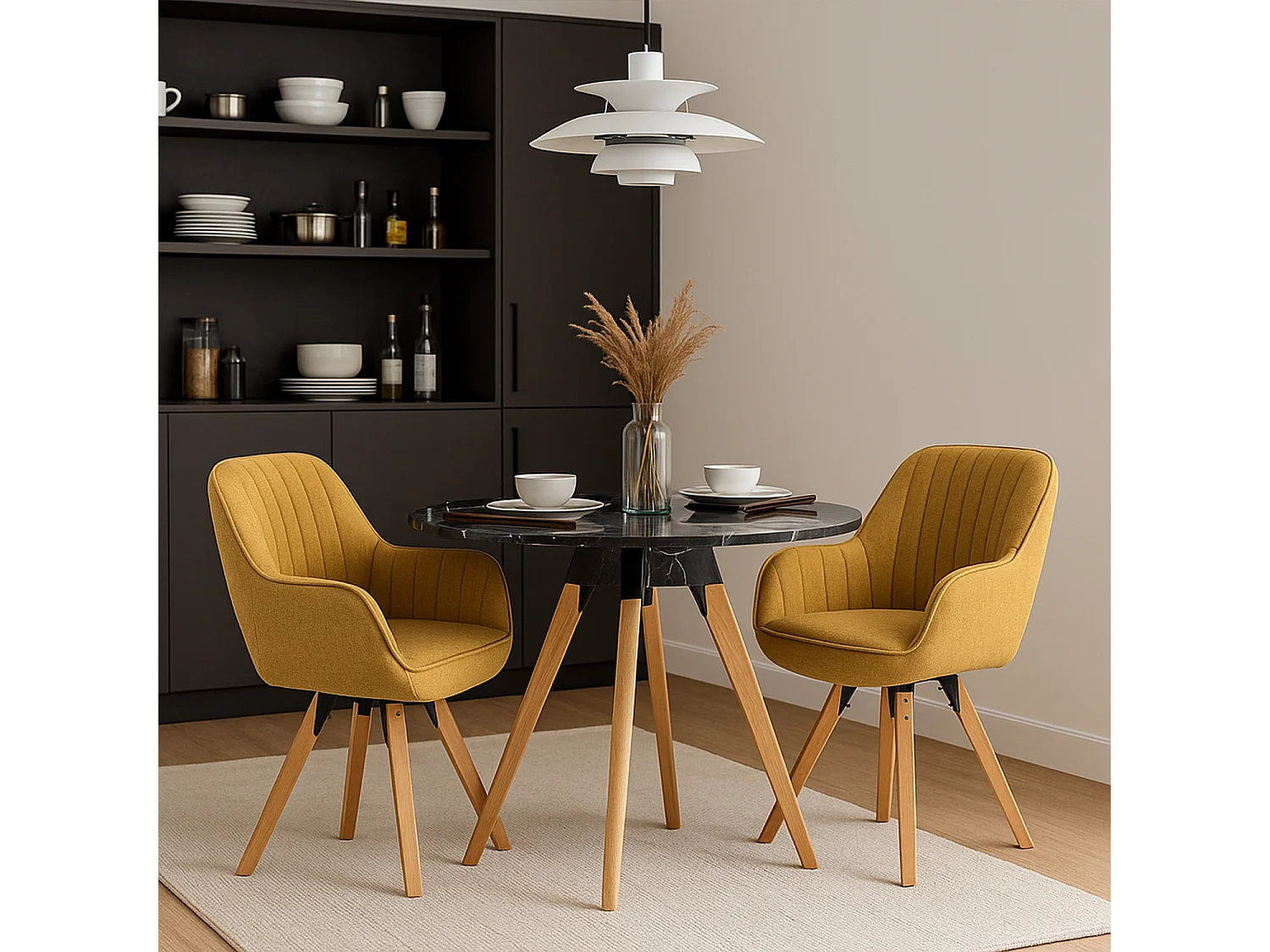 Meubles Cosy CARSON Lot de 2 fauteuils de salle à manger pivotants style scandinave tissu jaune