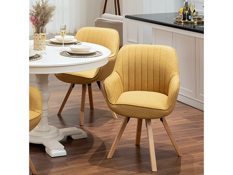 Lot de 2 fauteuil de salle à manger rotatif style scandinave en jaune tissu,CARSON