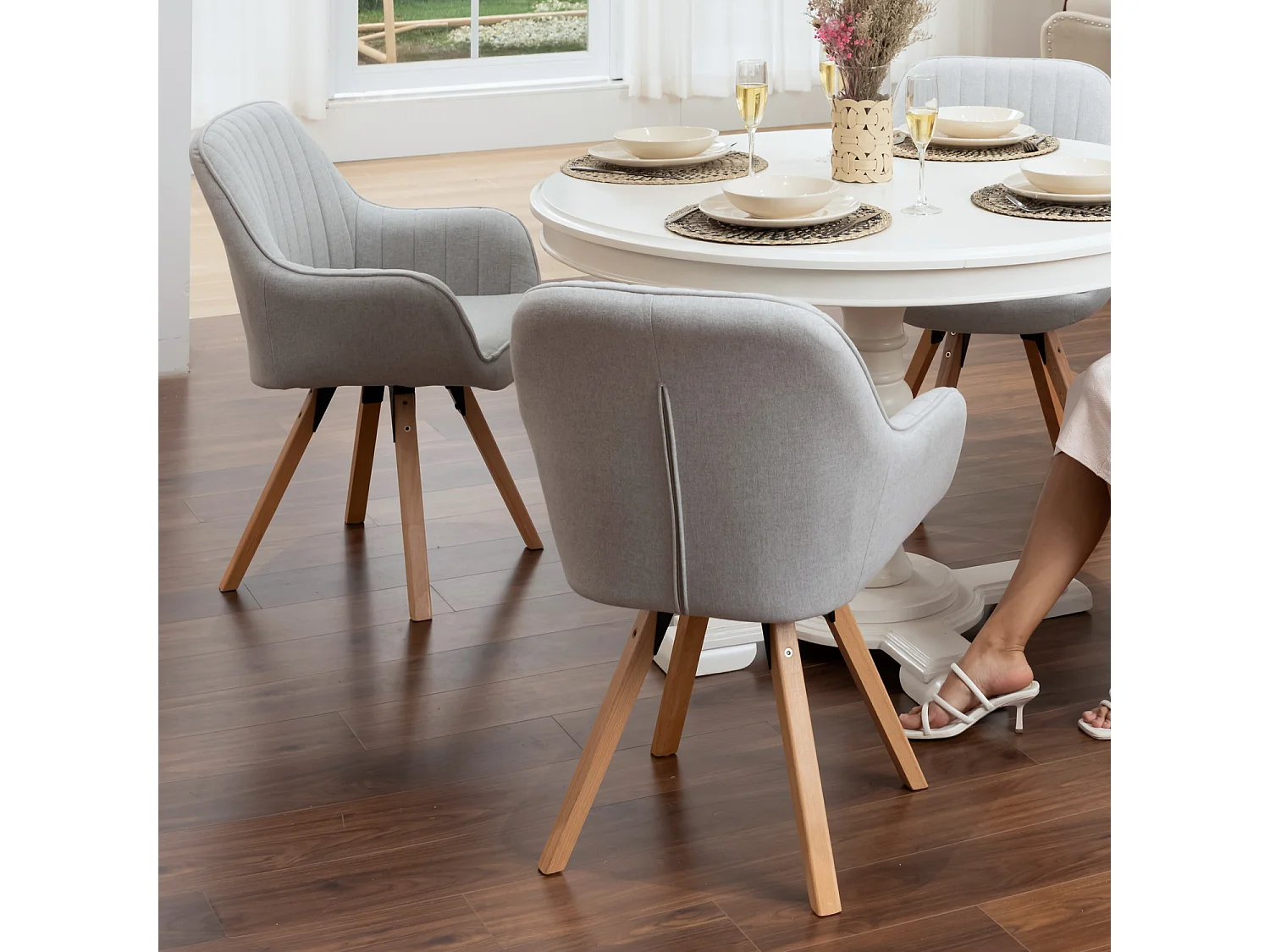 Lot de 2 fauteuil de salle à manger rotatif style scandinave en beige tissu,CARSON