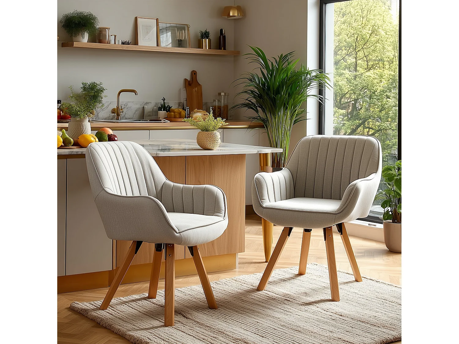 Lot de 2 fauteuil de salle à manger rotatif style scandinave en beige tissu,CARSON