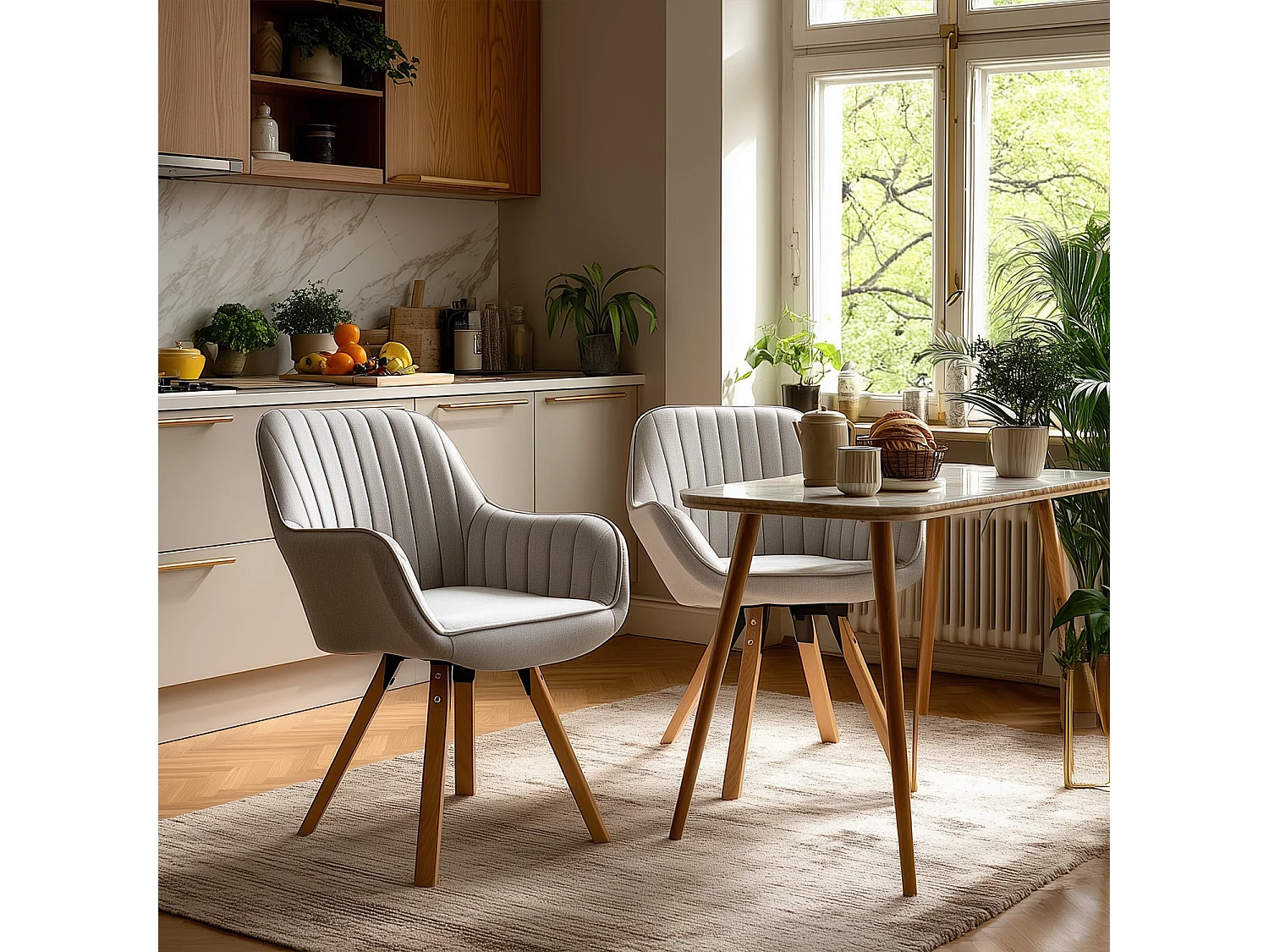 Lot de 2 fauteuil de salle à manger rotatif style scandinave en beige tissu,CARSON