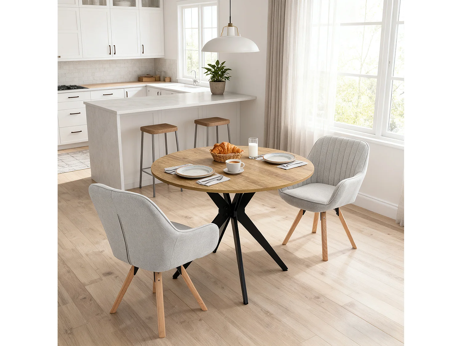 Lot de 2 fauteuil de salle à manger rotatif style scandinave en beige tissu,CARSON