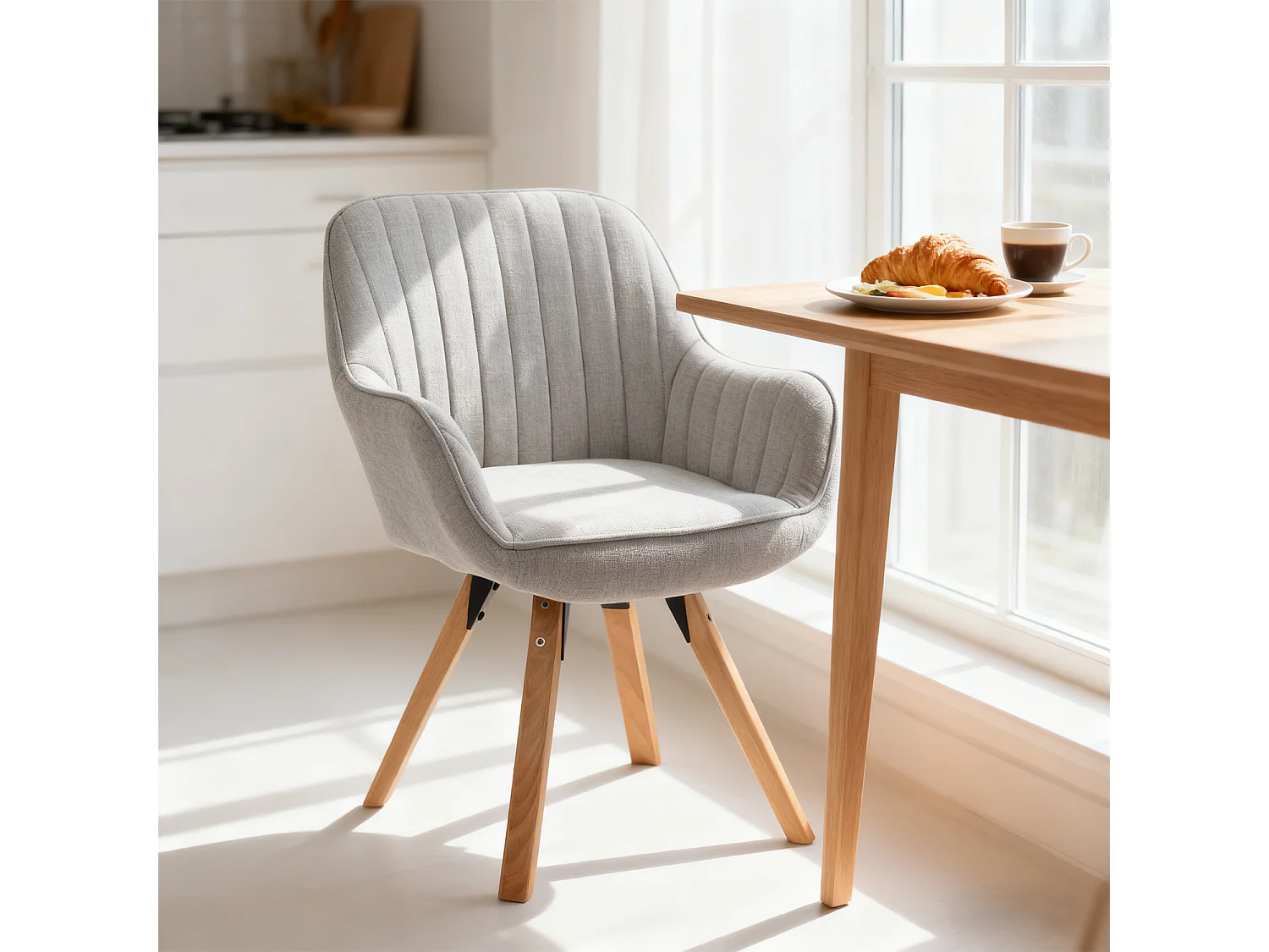 Lot de 2 fauteuil de salle à manger rotatif style scandinave en beige tissu,CARSON