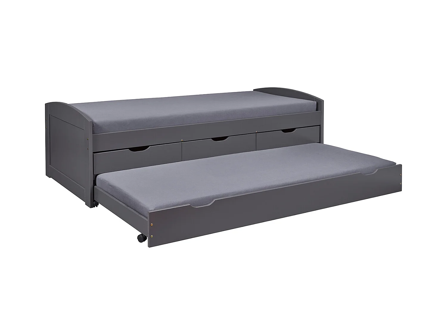 Lit enfant gigogne en pin massif coloris noir - Longueur 209 x Profondeur 97 x Hauteur 66 cm