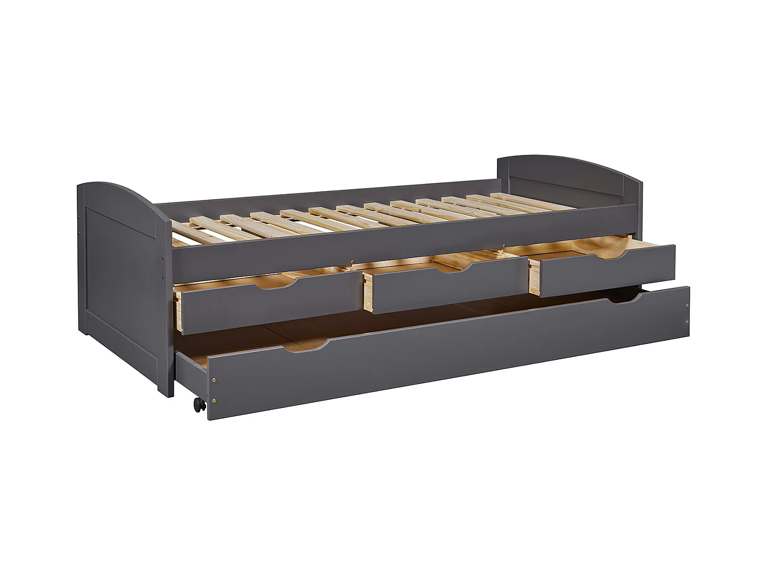 Lit enfant gigogne en pin massif coloris noir - Longueur 209 x Profondeur 97 x Hauteur 66 cm