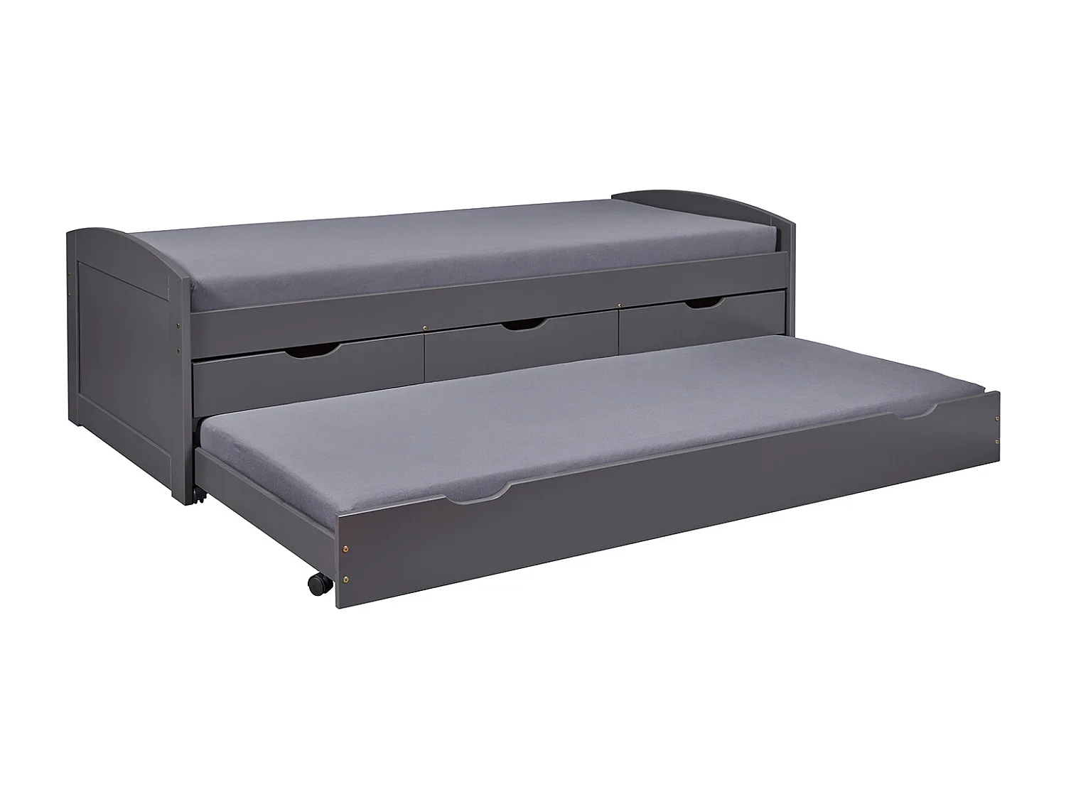 Lit enfant gigogne en pin massif coloris noir - Longueur 209 x Profondeur 97 x Hauteur 66 cm