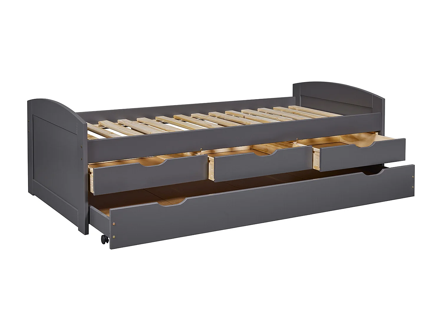 Lit enfant gigogne en pin massif coloris noir - Longueur 209 x Profondeur 97 x Hauteur 66 cm