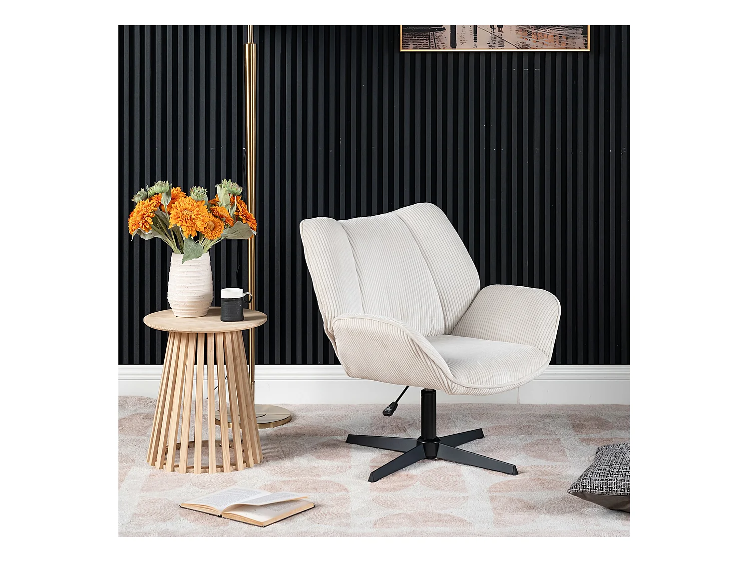 Fauteuil pivotant réglable en hauteur sans accoudoir en velours côtelé,DUROTHIL