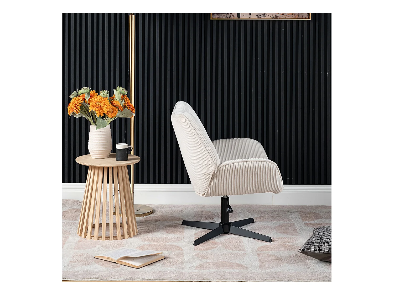 Fauteuil pivotant réglable en hauteur sans accoudoir en velours côtelé,DUROTHIL