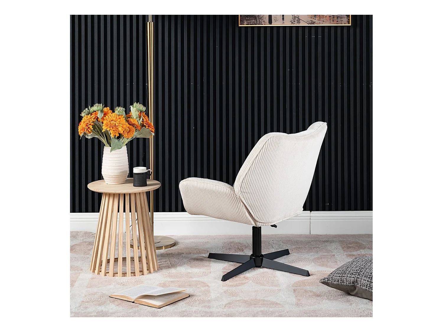 Fauteuil pivotant réglable en hauteur sans accoudoir en velours côtelé,DUROTHIL