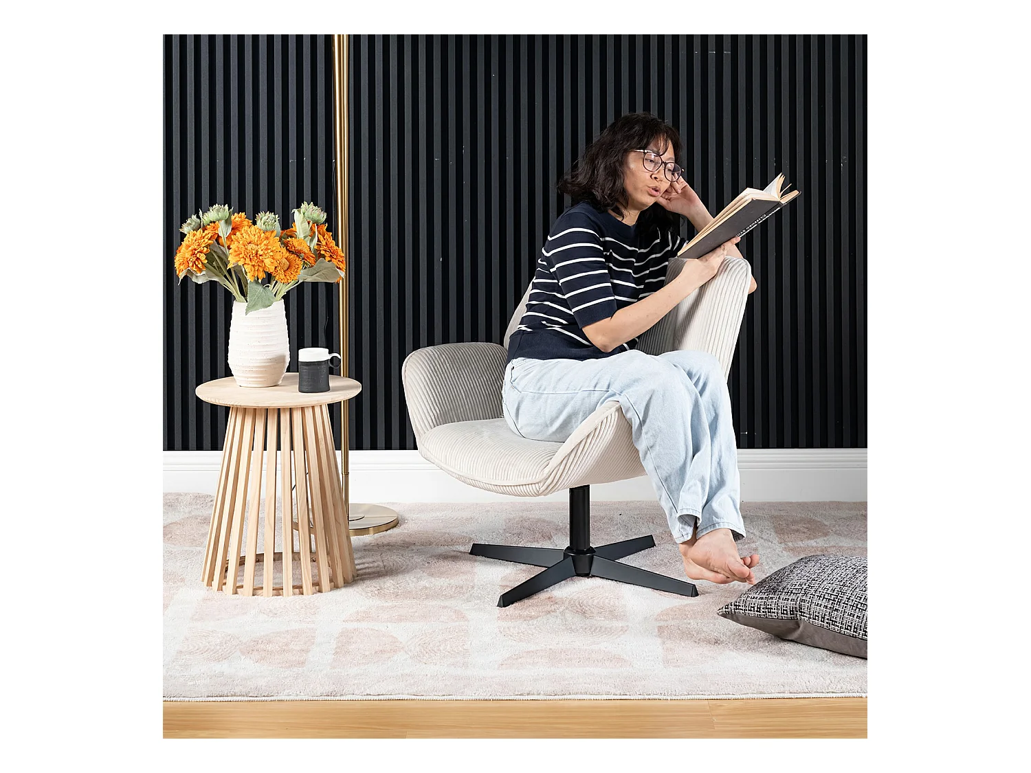 Fauteuil pivotant réglable en hauteur sans accoudoir en velours côtelé,DUROTHIL