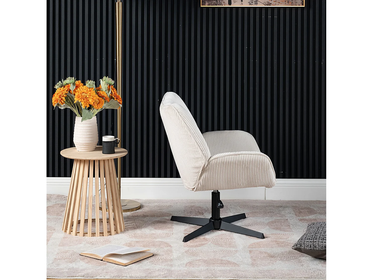 Fauteuil pivotant réglable en hauteur sans accoudoir en velours côtelé,DUROTHIL