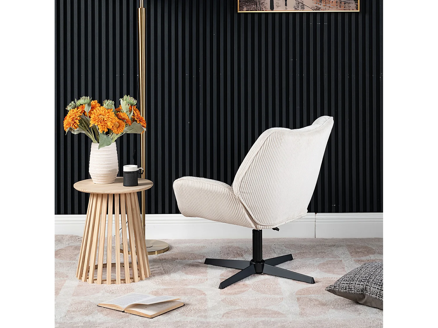 Fauteuil pivotant réglable en hauteur sans accoudoir en velours côtelé,DUROTHIL