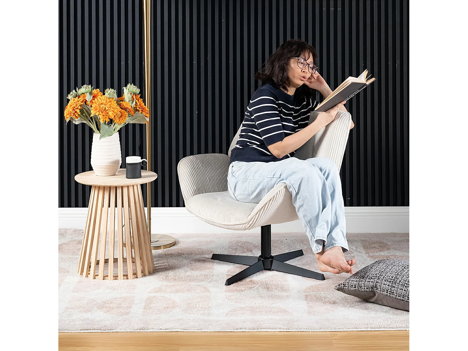 Fauteuil pivotant réglable en hauteur sans accoudoir en velours côtelé,DUROTHIL