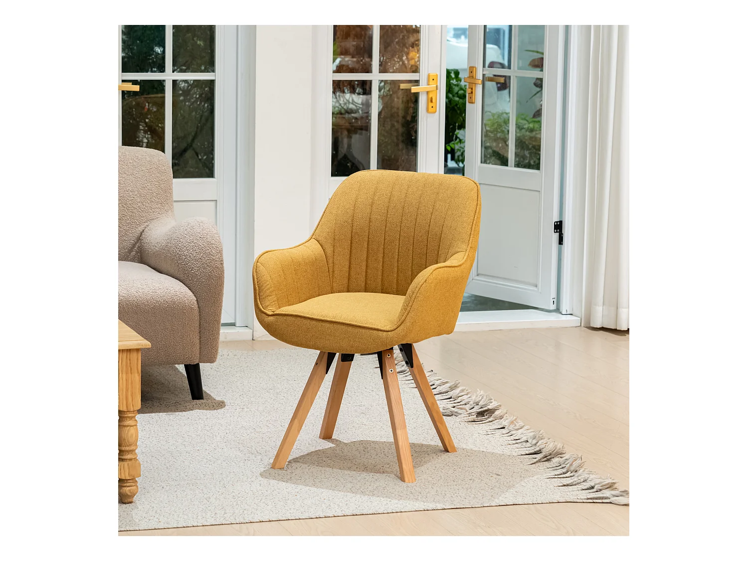 Fauteuil pivotant en tissu style scandinave pied en bois de hêtre,CARSON