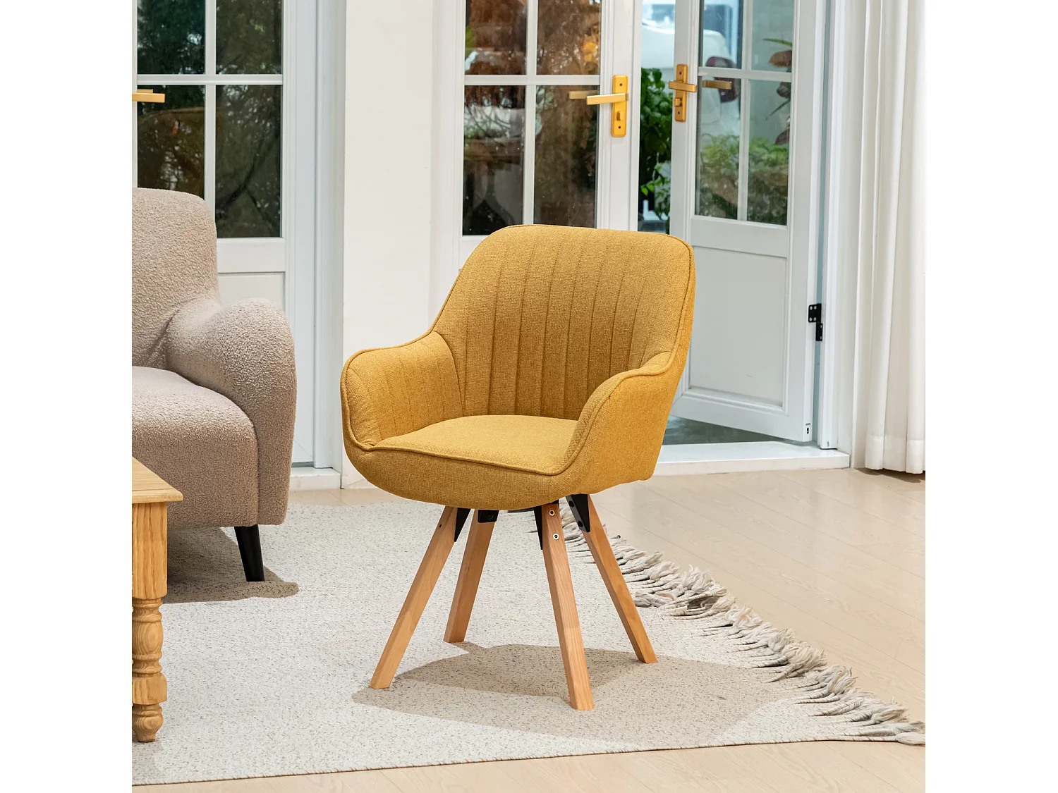 Fauteuil pivotant en tissu style scandinave pied en bois de hêtre,CARSON