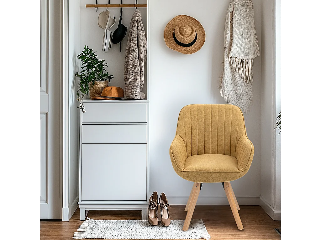 Fauteuil pivotant en tissu style scandinave pied en bois de hêtre,CARSON