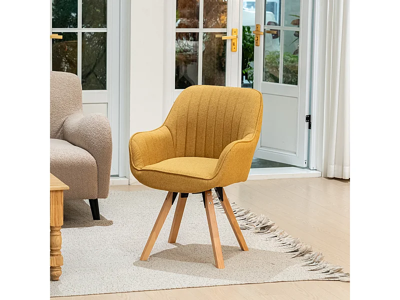 Fauteuil pivotant en tissu style scandinave pied en bois de hêtre,CARSON
