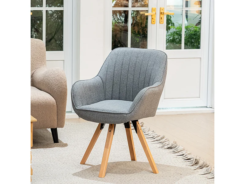 Fauteuil pivotant en tissu style scandinave pied en bois de hêtre,CARSON