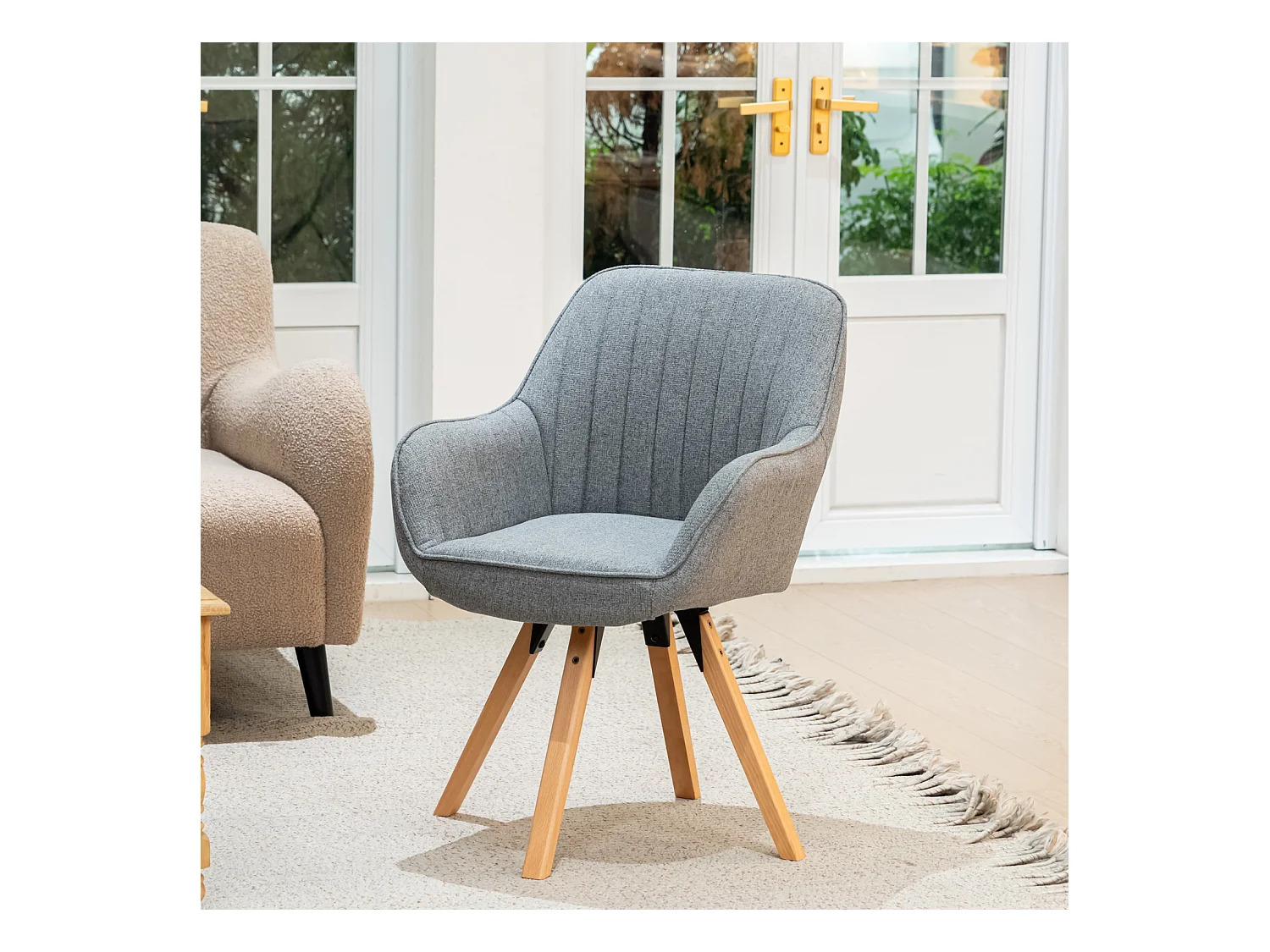 Fauteuil pivotant en tissu style scandinave pied en bois de hêtre,CARSON