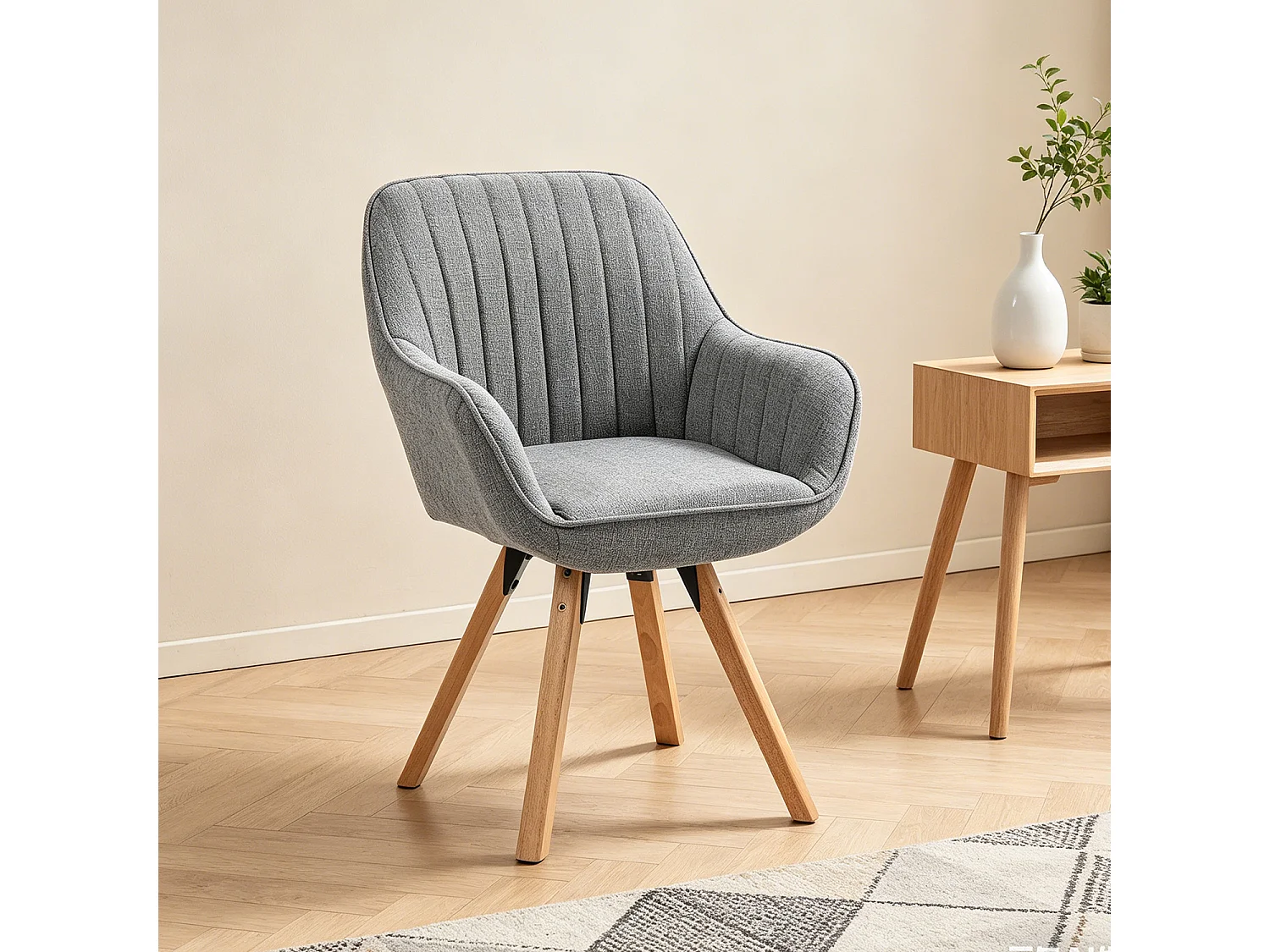 Fauteuil pivotant en tissu style scandinave pied en bois de hêtre,CARSON