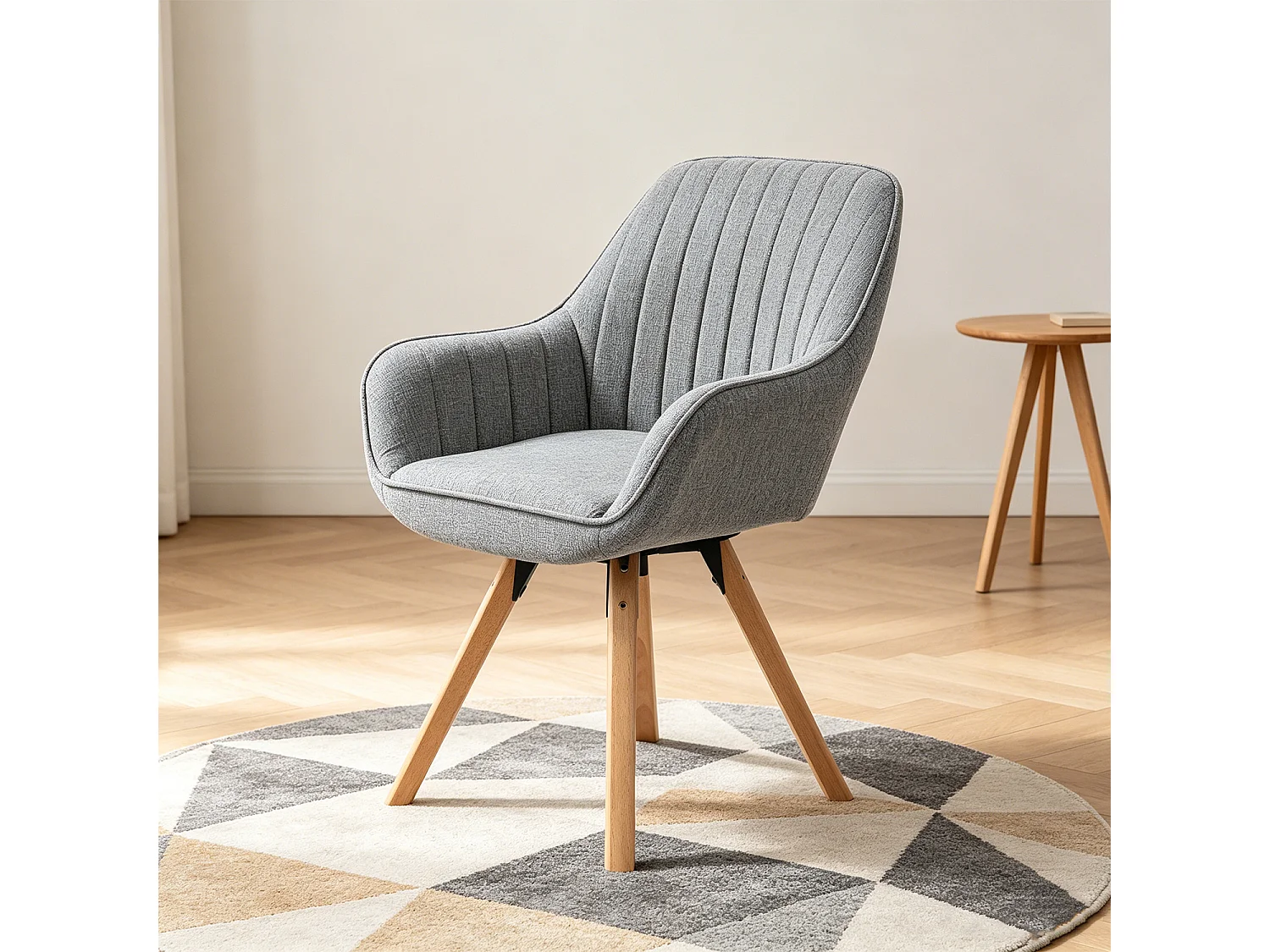 Fauteuil pivotant en tissu style scandinave pied en bois de hêtre,CARSON