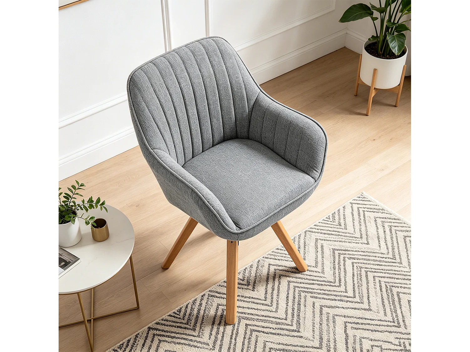 Fauteuil pivotant en tissu style scandinave pied en bois de hêtre,CARSON