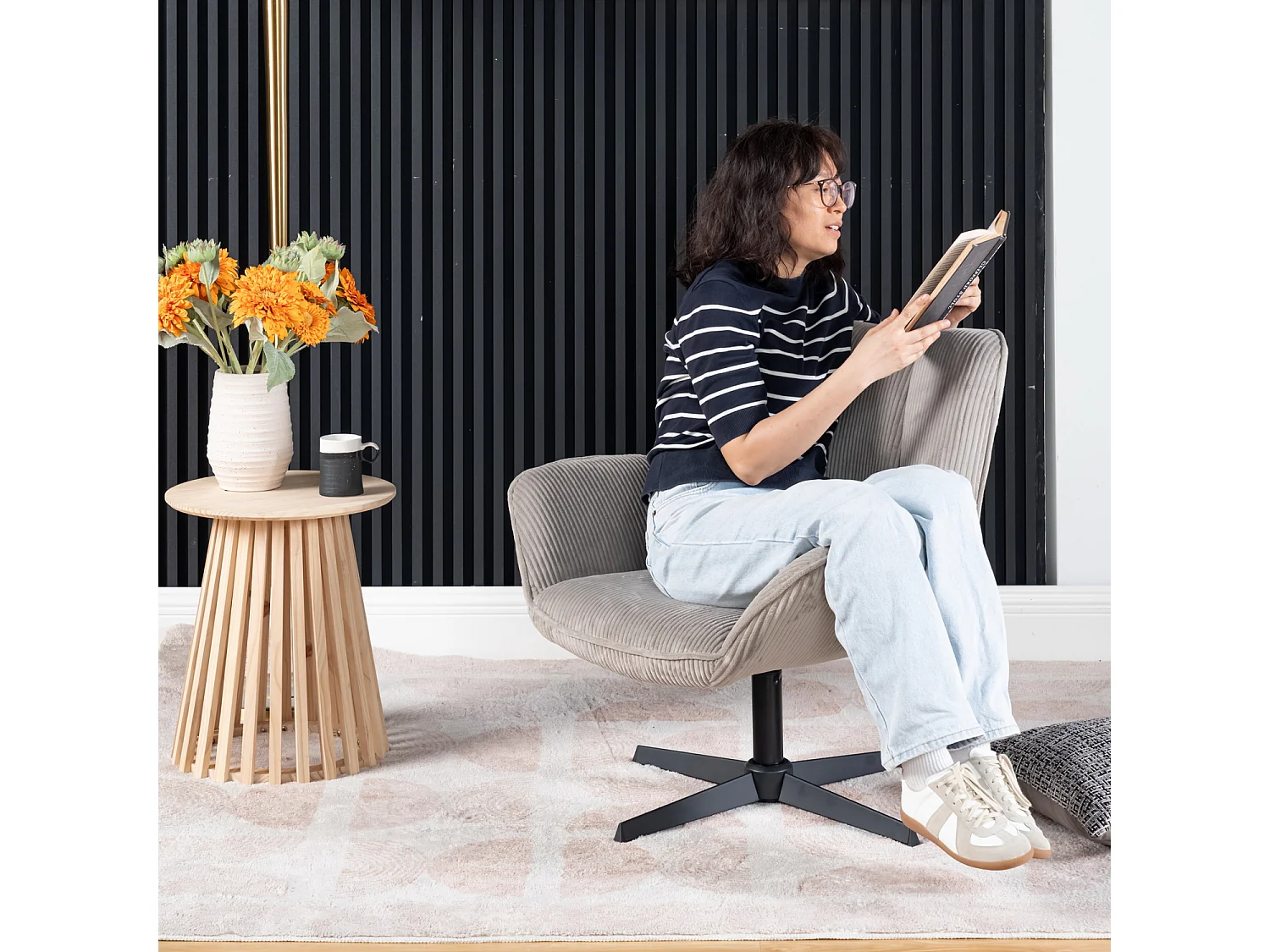 Fauteuil pivotant réglable en hauteur sans accoudoir en velours côtelé,DUROTHIL