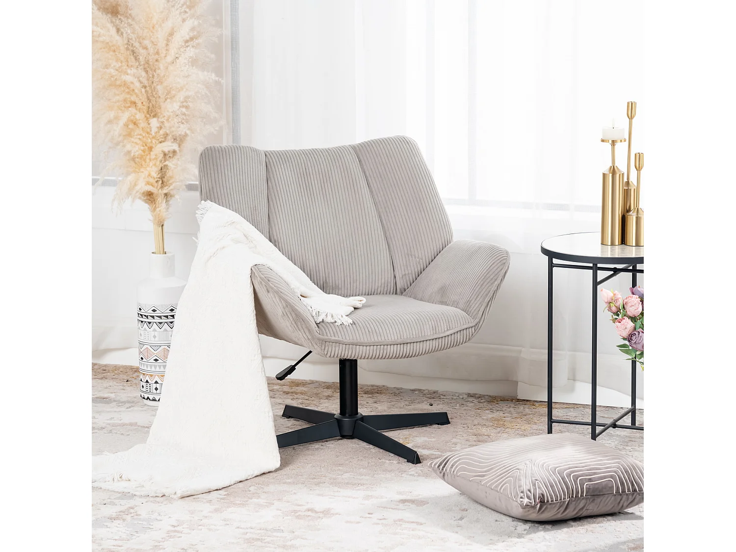 Fauteuil pivotant réglable en hauteur sans accoudoir en velours côtelé,DUROTHIL