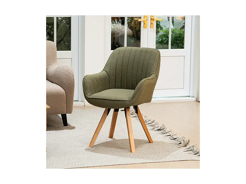 Fauteuil pivotant en tissu style scandinave pied en bois de hêtre,CARSON