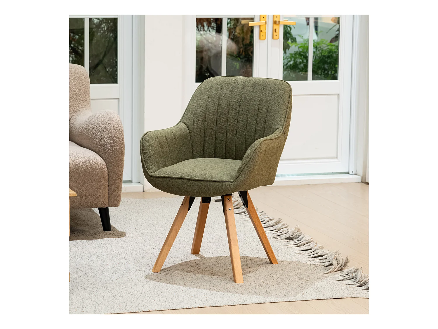 Fauteuil pivotant en tissu style scandinave pied en bois de hêtre,CARSON