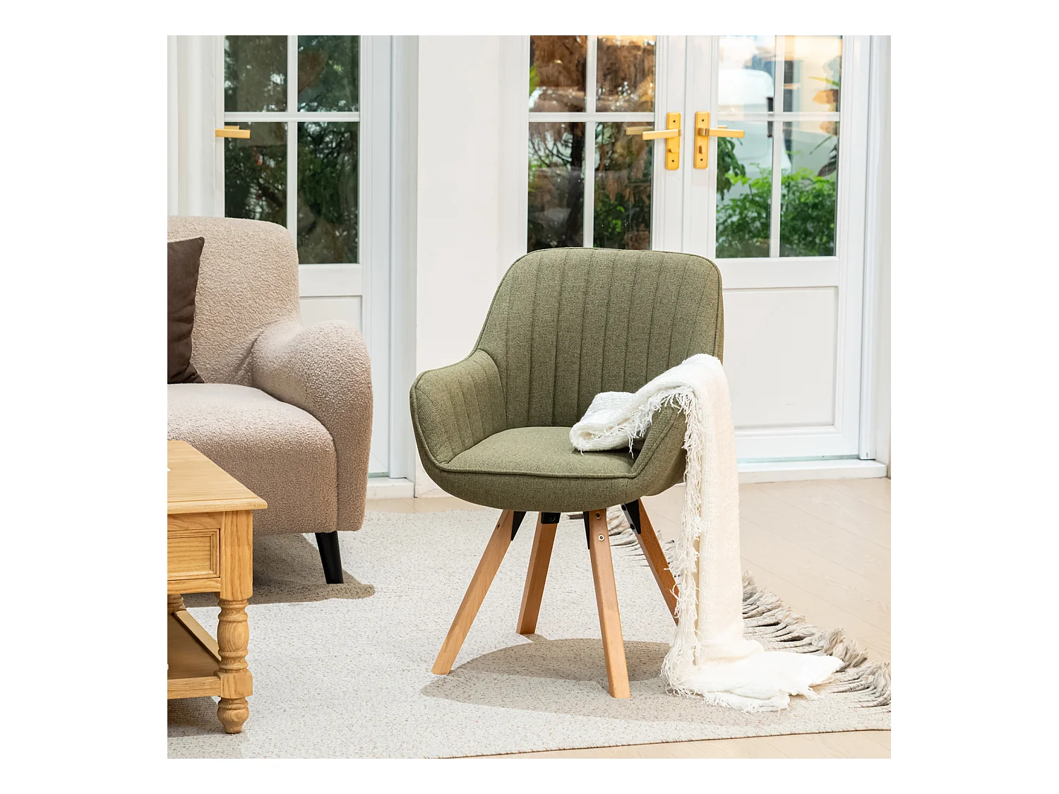 Fauteuil pivotant en tissu style scandinave pied en bois de hêtre,CARSON